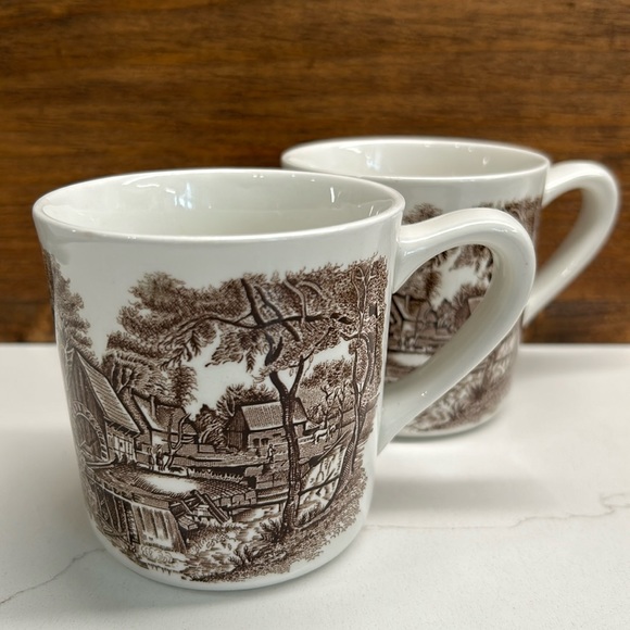 Vintage Other - Vintage Transferware Watermill Brown Pattern Johnson Bros England Set Of 2 Cups